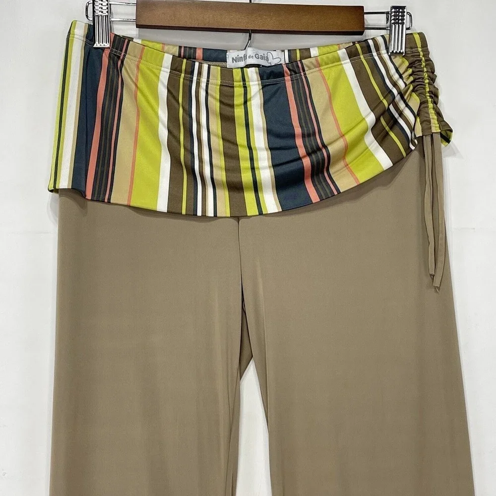 Women Shirred Side Skirted Leggings Sz One Size P Beige Stripes